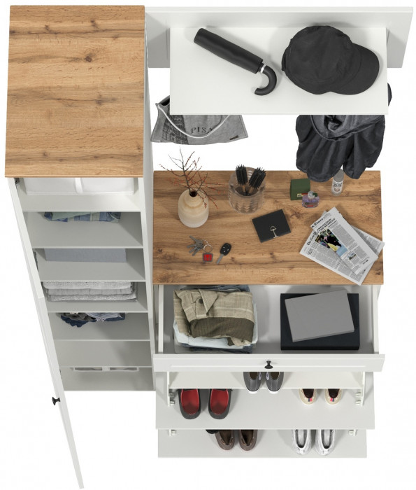 Остин Прихожая 23, белый шагрень/дуб крафт золотой