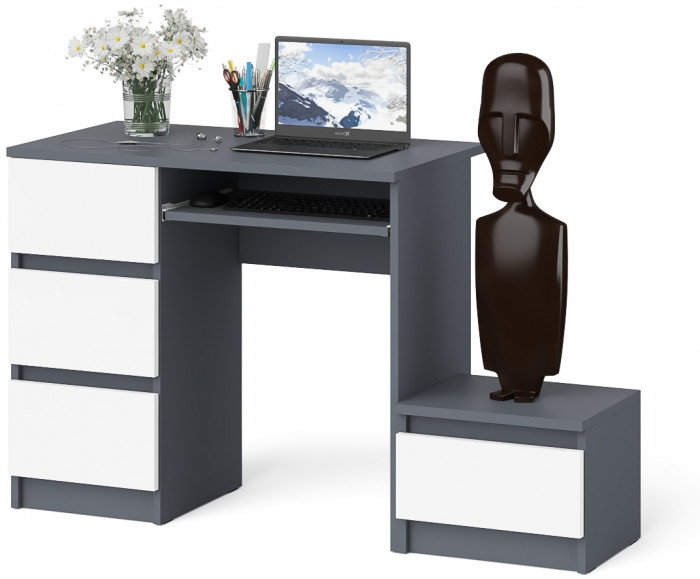 Мори Стол компьютерный МС-6 левый + Тумба ТМП400.1, цвет графит/белый, ШхГхВ 130,4х50х76,6 см., выдвижные ящики слева, НЕ универсальная сборка