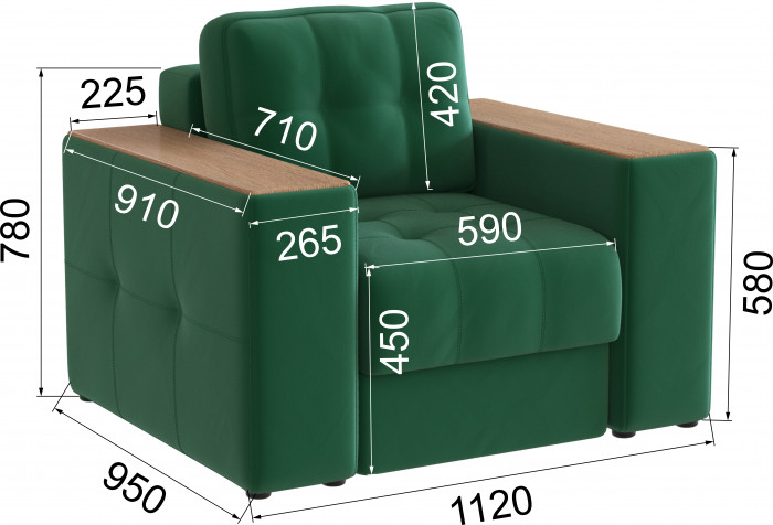 Кресло Виконт, Изумруд//Дуб канадский МДФ