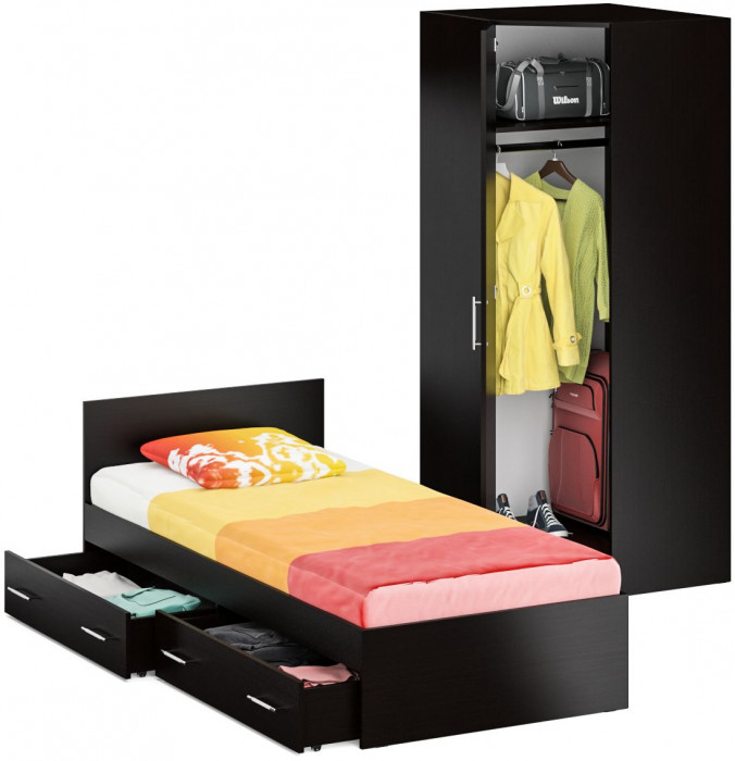 Кровать с ящиками 0900 + угловой шкаф Стандарт, венге