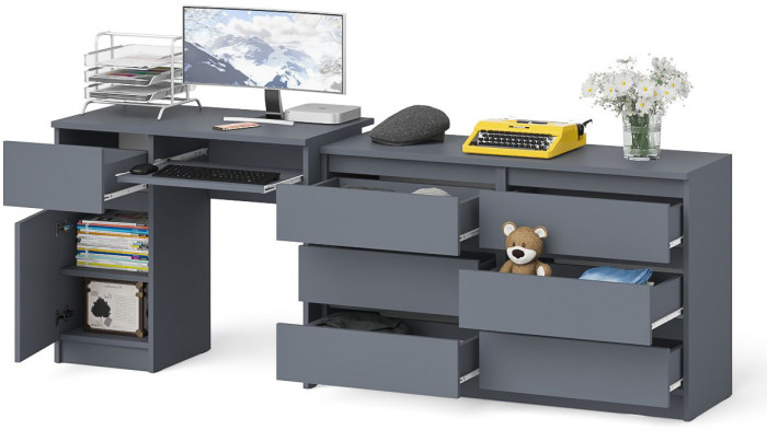 Мори компьютерный стол МС-1 левый + Комод МК1200.6, графит
