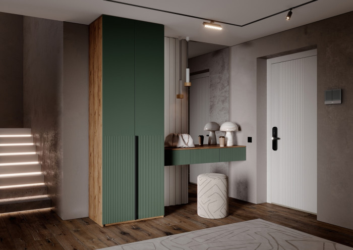 Полка косметическая со шкафом 2х-ств Марвэл, Крафт золотой/Браш мени грин