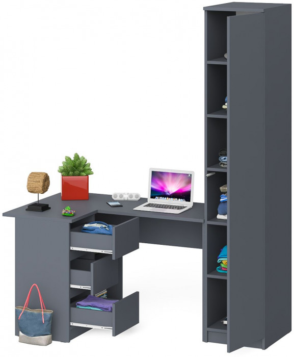 Мори компьютерный стол МС-16 левый + Пенал МШ400.1, графит