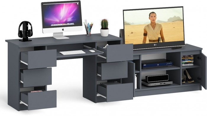 Мори компьютерный стол МС-2 + Тумба МТВ1200.1, графит