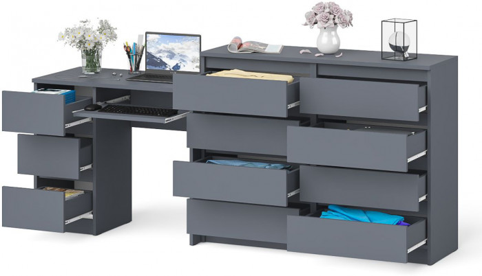 Мори компьютерный стол МС-6 левый + Комод МК1200.8, графит